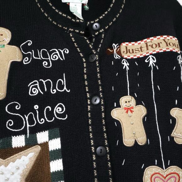 Vintage Quacker Factory Embroidered Gingerbread Sweater M Christmas Holiday - Picture 3 of 6